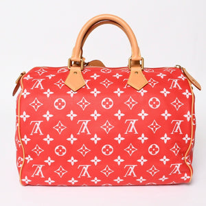 新品同様 LOUIS VUITTON ルイヴィトン スピーディ P9 バンドリエール40 M24420 2WAY ボストンバッグ レッド ゴールド金具 中古 4a004277