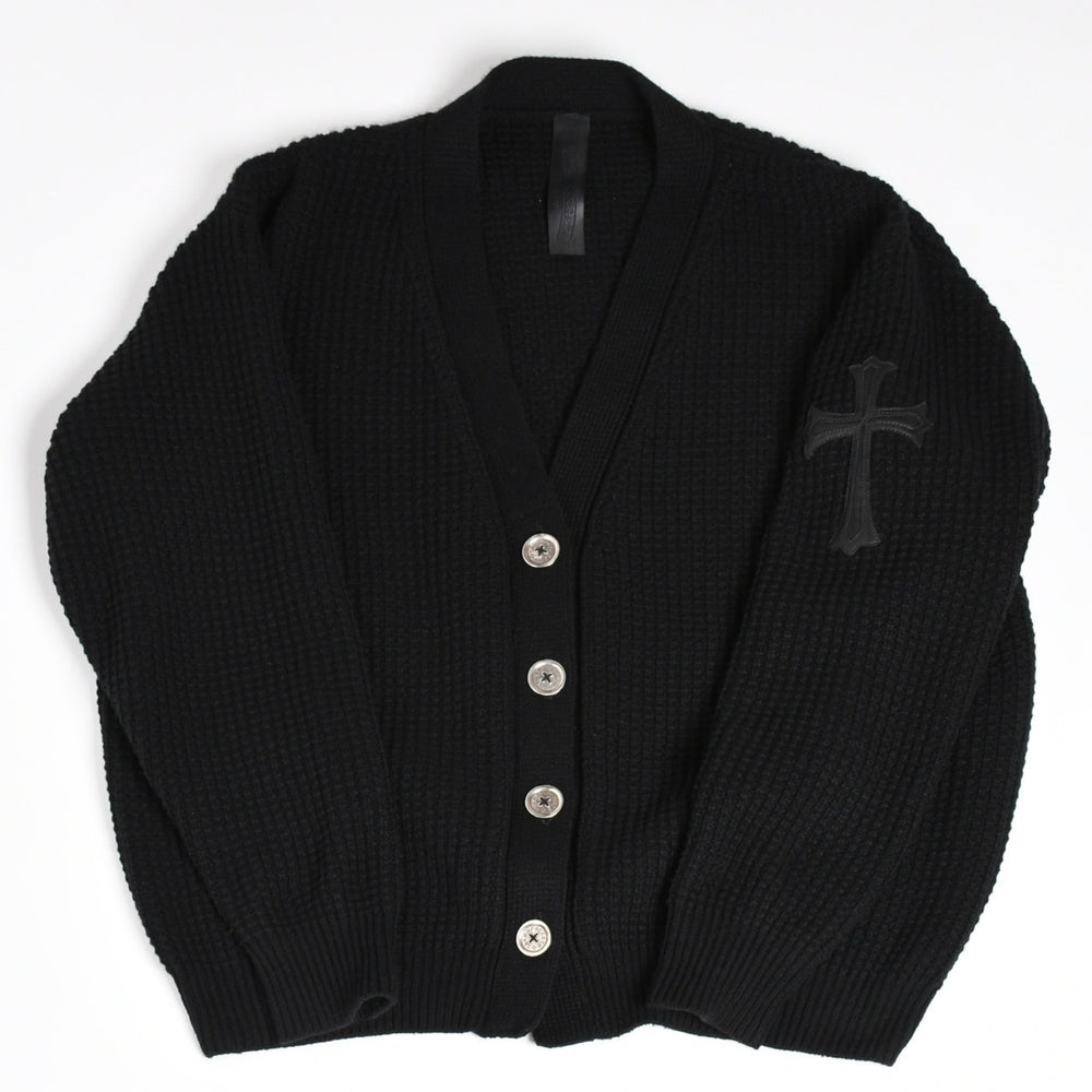 新品同様 CHROME HEARTS クロムハーツ カシミヤ ニットカーディガン サイズM CHクロスパッチ 1パッチ ブラック シルバー925 中古 4a004332