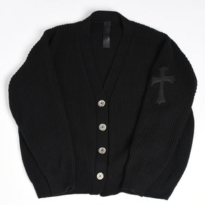 新品同様 CHROME HEARTS クロムハーツ カシミヤ ニットカーディガン サイズM CHクロスパッチ 1パッチ ブラック シルバー925 中古 4a004332
