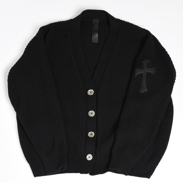 新品同様 CHROME HEARTS クロムハーツ カシミヤ ニットカーディガン サイズM CHクロスパッチ 1パッチ ブラック シルバー925 中古 4a004332
