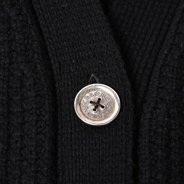 新品同様 CHROME HEARTS クロムハーツ カシミヤ ニットカーディガン サイズM CHクロスパッチ 1パッチ ブラック シルバー925 中古 4a004332