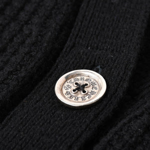 新品同様 CHROME HEARTS クロムハーツ カシミヤ ニットカーディガン サイズM CHクロスパッチ 1パッチ ブラック シルバー925 中古 4a004332