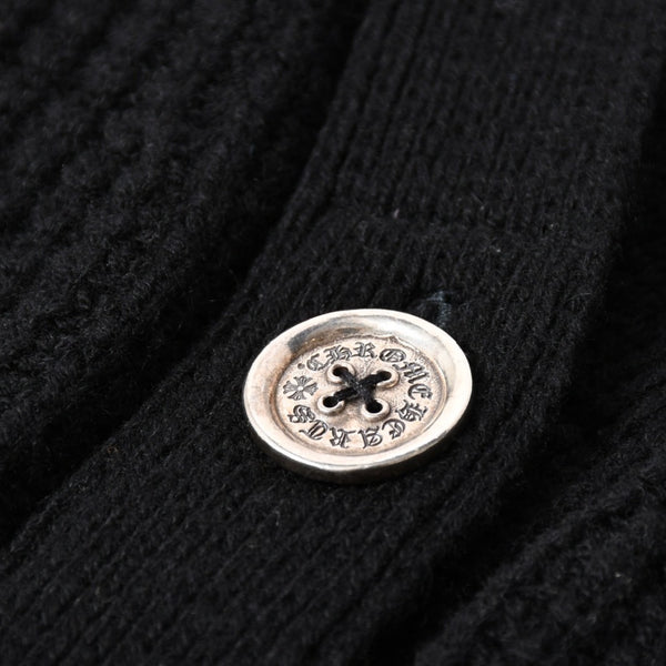 新品同様 CHROME HEARTS クロムハーツ カシミヤ ニットカーディガン サイズM CHクロスパッチ 1パッチ ブラック シルバー925 中古 4a004332