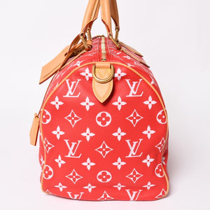 新品同様 LOUIS VUITTON ルイヴィトン スピーディ P9 バンドリエール40 M24420 2WAY ボストンバッグ レッド ゴールド金具 中古 4a004277