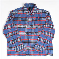 極美品 CHROME HEARTS クロムハーツ 長袖シャツ WORK DOG ワークドッグ ブルー レッド チェックシャツ クロスボタン サイズXL 中古 4a004270