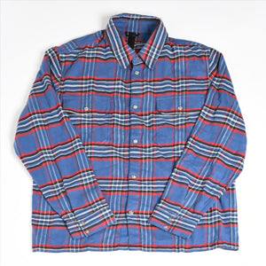 極美品 CHROME HEARTS クロムハーツ 長袖シャツ WORK DOG ワークドッグ ブルー レッド チェックシャツ クロスボタン サイズXL 中古 4a004270