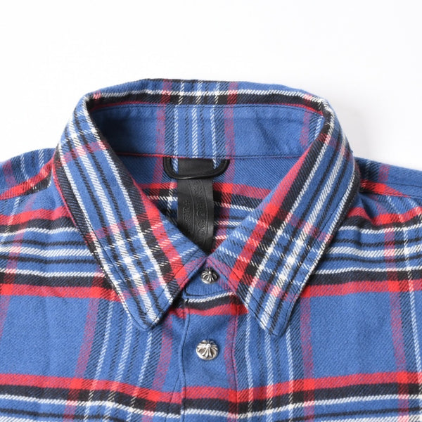 極美品 CHROME HEARTS クロムハーツ 長袖シャツ WORK DOG ワークドッグ ブルー レッド チェックシャツ クロスボタン サイズXL 中古 4a004270