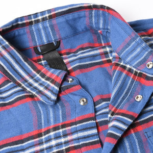 極美品 CHROME HEARTS クロムハーツ 長袖シャツ WORK DOG ワークドッグ ブルー レッド チェックシャツ クロスボタン サイズXL 中古 4a004270