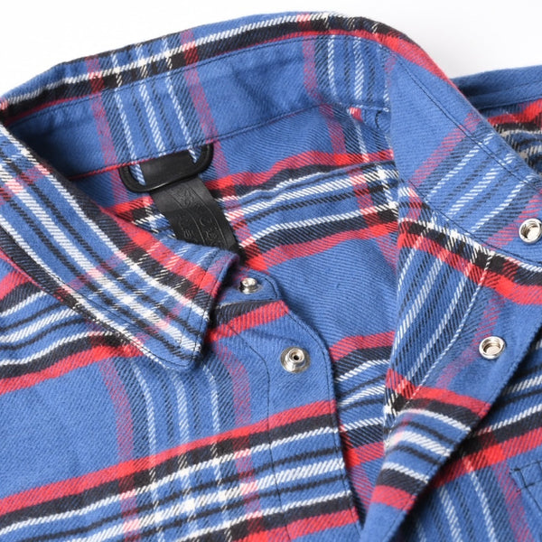 極美品 CHROME HEARTS クロムハーツ 長袖シャツ WORK DOG ワークドッグ ブルー レッド チェックシャツ クロスボタン サイズXL 中古 4a004270