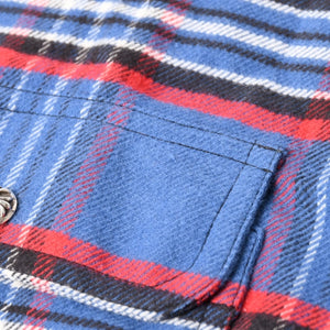 極美品 CHROME HEARTS クロムハーツ 長袖シャツ WORK DOG ワークドッグ ブルー レッド チェックシャツ クロスボタン サイズXL 中古 4a004270