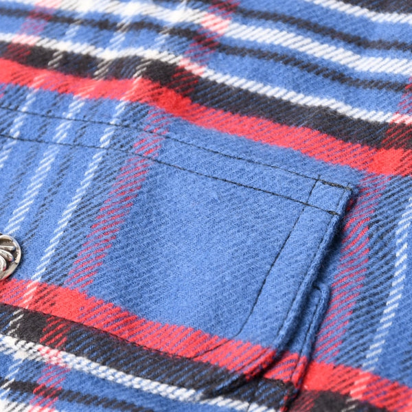 極美品 CHROME HEARTS クロムハーツ 長袖シャツ WORK DOG ワークドッグ ブルー レッド チェックシャツ クロスボタン サイズXL 中古 4a004270