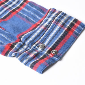 極美品 CHROME HEARTS クロムハーツ 長袖シャツ WORK DOG ワークドッグ ブルー レッド チェックシャツ クロスボタン サイズXL 中古 4a004270