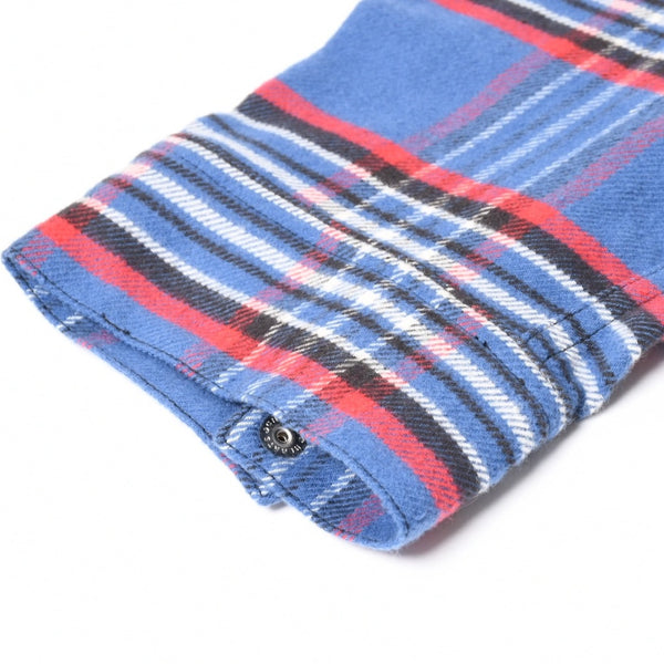極美品 CHROME HEARTS クロムハーツ 長袖シャツ WORK DOG ワークドッグ ブルー レッド チェックシャツ クロスボタン サイズXL 中古 4a004270
