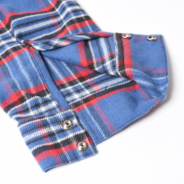 極美品 CHROME HEARTS クロムハーツ 長袖シャツ WORK DOG ワークドッグ ブルー レッド チェックシャツ クロスボタン サイズXL 中古 4a004270