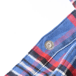 極美品 CHROME HEARTS クロムハーツ 長袖シャツ WORK DOG ワークドッグ ブルー レッド チェックシャツ クロスボタン サイズXL 中古 4a004270