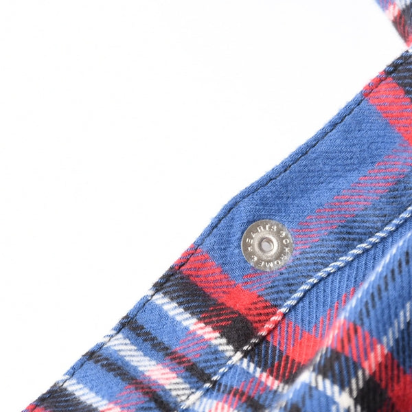 極美品 CHROME HEARTS クロムハーツ 長袖シャツ WORK DOG ワークドッグ ブルー レッド チェックシャツ クロスボタン サイズXL 中古 4a004270