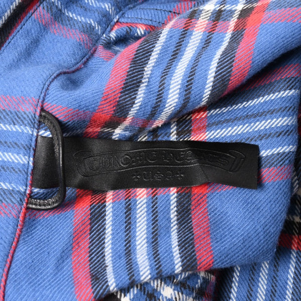 極美品 CHROME HEARTS クロムハーツ 長袖シャツ WORK DOG ワークドッグ ブルー レッド チェックシャツ クロスボタン サイズXL 中古 4a004270