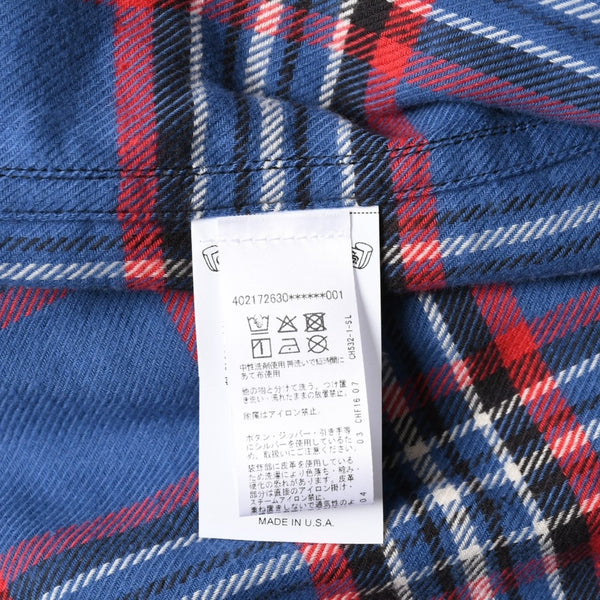 極美品 CHROME HEARTS クロムハーツ 長袖シャツ WORK DOG ワークドッグ ブルー レッド チェックシャツ クロスボタン サイズXL 中古 4a004270
