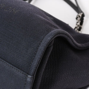 CHANEL シャネル ドーヴィルMM チェーンストラップトートバッグ ランダム番台 ショルダーバッグ ダークネイビー ブラック コットンファイバー シルバー金具 良品 中古 4a004278