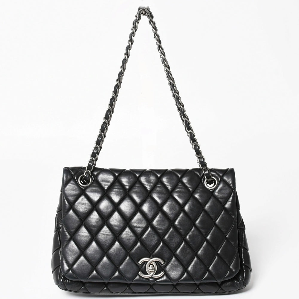 CHANEL Bubble Quilt Chain Shoulder Bag Handbag No. 15 Lambskin Black Silver Hardware Good Condition Used 4a004407
