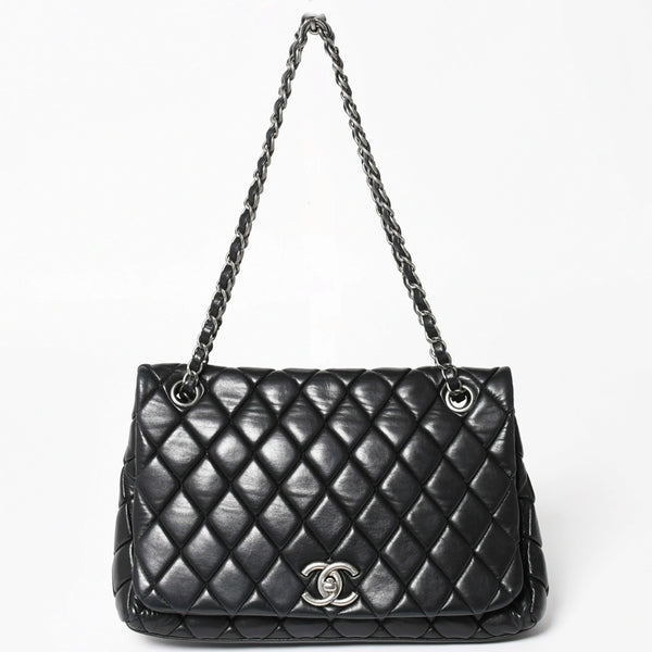 CHANEL Bubble Quilt Chain Shoulder Bag Handbag No. 15 Lambskin Black Silver Hardware Good Condition Used 4a004407