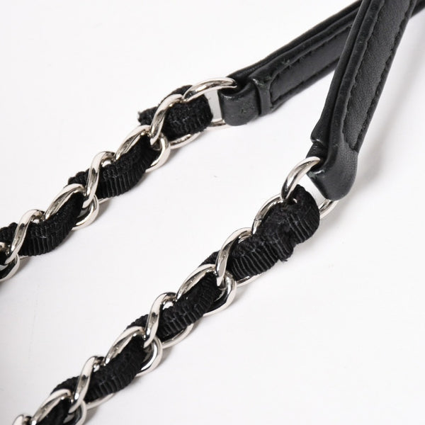CHANEL シャネル ドーヴィルMM チェーンストラップトートバッグ ランダム番台 ショルダーバッグ ダークネイビー ブラック コットンファイバー シルバー金具 良品 中古 4a004278