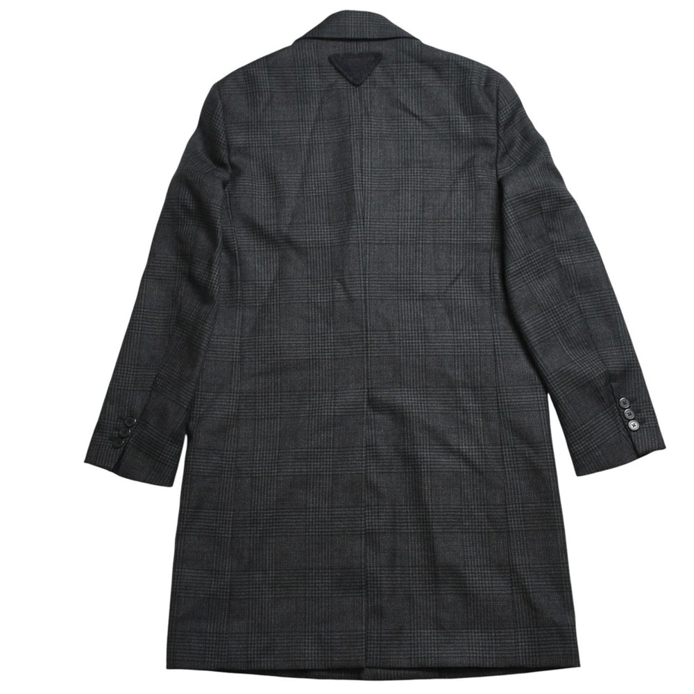 極美品 PRADA プラダ シングルブレスト ウールブレンド コート UC486M サイズ48R ウール グレー チェック柄 中古 4a003304