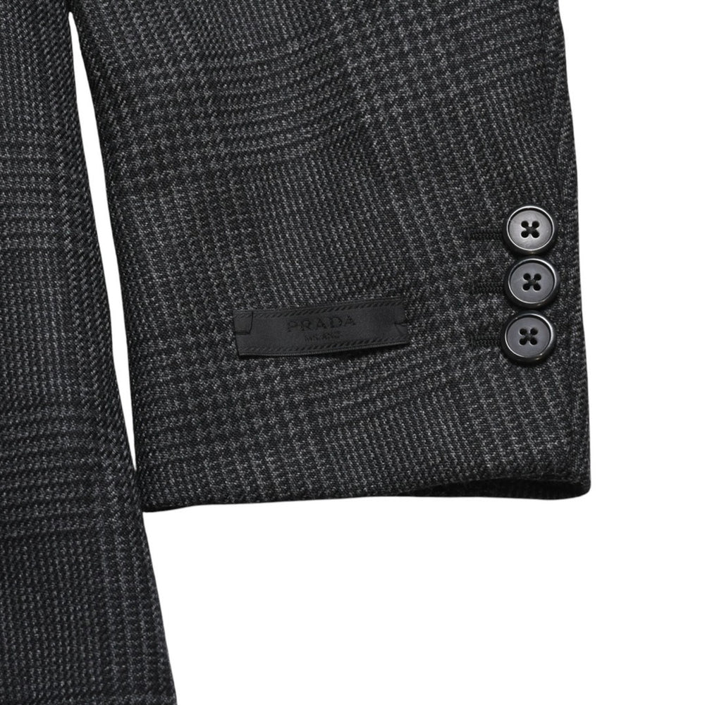 Very Good Condition PRADA Single Breasted Wool Blend Coat UC486M Size 48R Wool Gray Plaid Used 4a003304