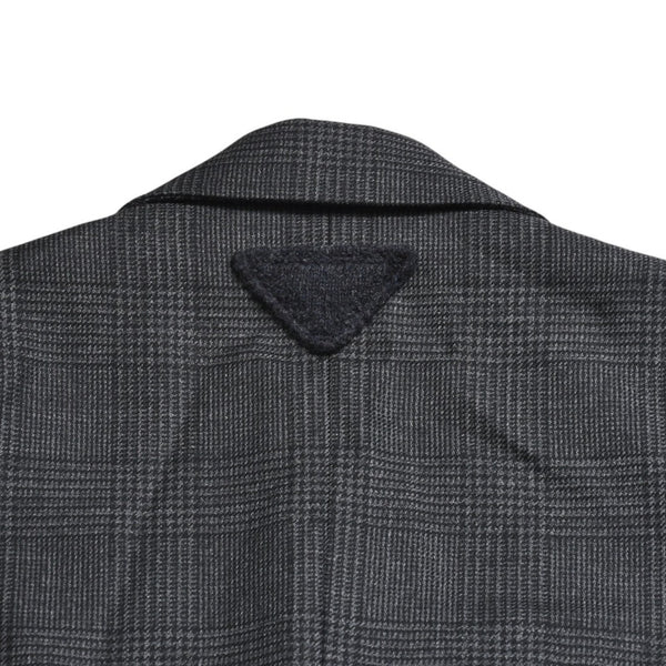 極美品 PRADA プラダ シングルブレスト ウールブレンド コート UC486M サイズ48R ウール グレー チェック柄 中古 4a003304