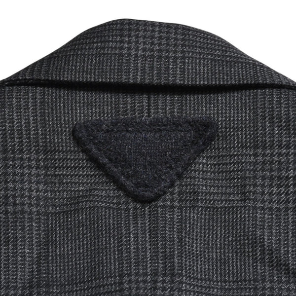 極美品 PRADA プラダ シングルブレスト ウールブレンド コート UC486M サイズ48R ウール グレー チェック柄 中古 4a003304