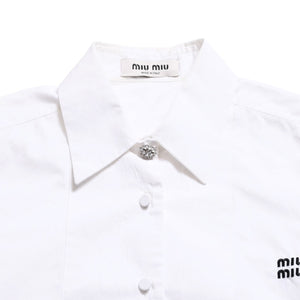 MIUMIU ミュウミュウ クロップド丈 シャツ ホワイト ブラック ラインストーン サイズ36 美品 中古 4a004111