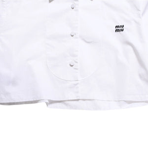MIUMIU ミュウミュウ クロップド丈 シャツ ホワイト ブラック ラインストーン サイズ36 美品 中古 4a004111