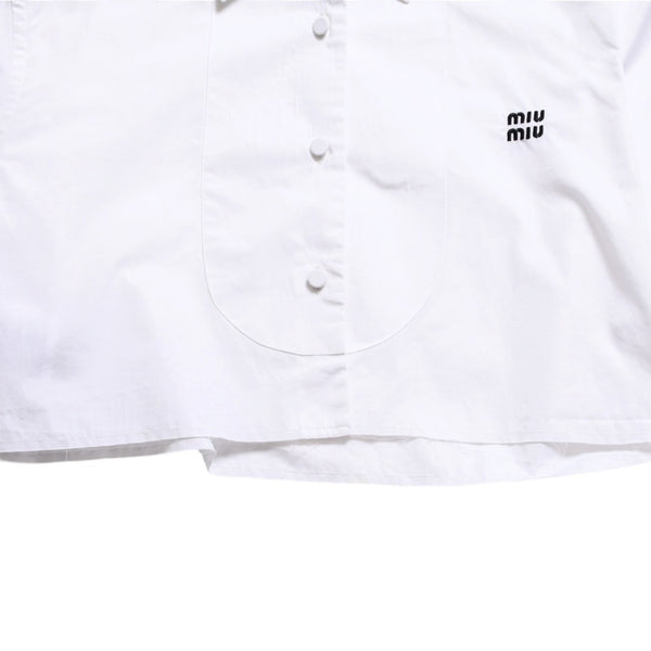 MIUMIU ミュウミュウ クロップド丈 シャツ ホワイト ブラック ラインストーン サイズ36 美品 中古 4a004111