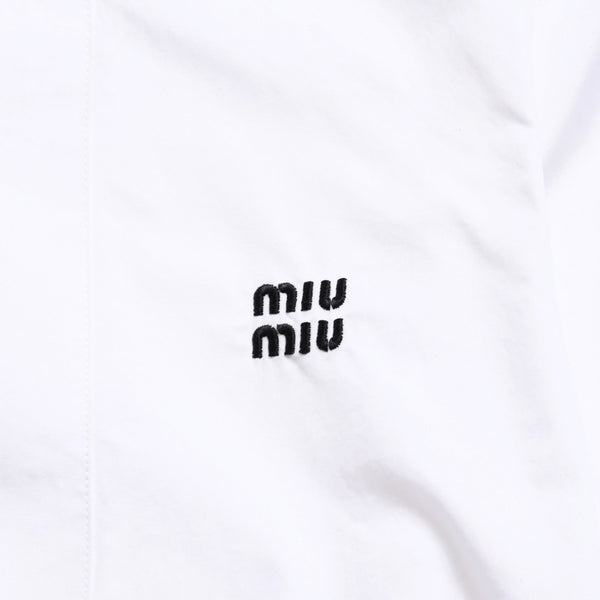 MIUMIU ミュウミュウ クロップド丈 シャツ ホワイト ブラック ラインストーン サイズ36 美品 中古 4a004111