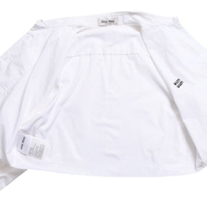 MIUMIU ミュウミュウ クロップド丈 シャツ ホワイト ブラック ラインストーン サイズ36 美品 中古 4a004111