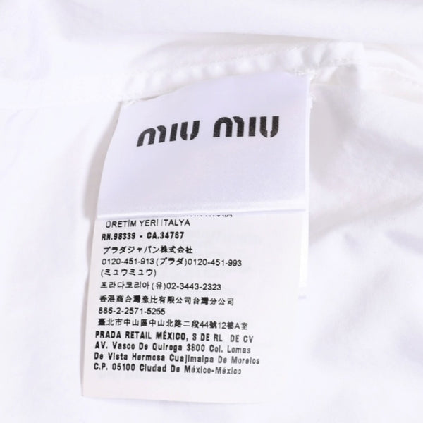 MIUMIU ミュウミュウ クロップド丈 シャツ ホワイト ブラック ラインストーン サイズ36 美品 中古 4a004111