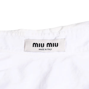 MIUMIU ミュウミュウ クロップド丈 シャツ ホワイト ブラック ラインストーン サイズ36 美品 中古 4a004111