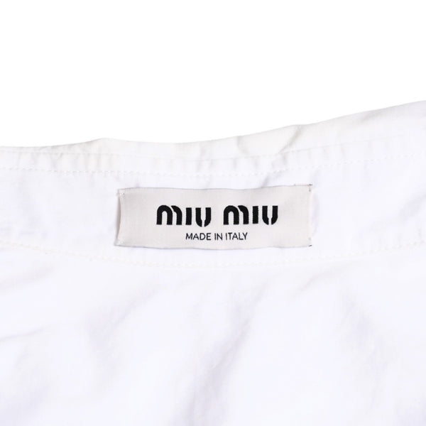 MIUMIU ミュウミュウ クロップド丈 シャツ ホワイト ブラック ラインストーン サイズ36 美品 中古 4a004111
