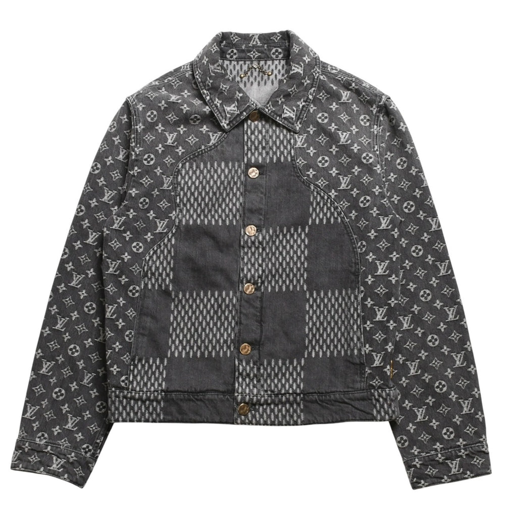 LOUIS VUITTON ルイヴィトン × NIGO ジャイアントダミエウェーブス デニムジャケット ニゴー モノグラム ダミエ アウター ブラック グレー 44サイズ美品 中古 4a004413