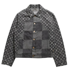 LOUIS VUITTON ルイヴィトン × NIGO ジャイアントダミエウェーブス デニムジャケット ニゴー モノグラム ダミエ アウター ブラック グレー 44サイズ美品 中古 4a004413