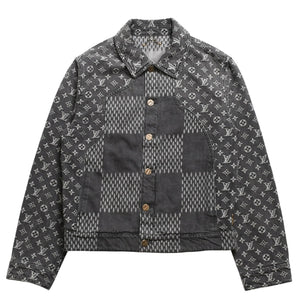 LOUIS VUITTON ルイヴィトン × NIGO ジャイアントダミエウェーブス デニムジャケット ニゴー モノグラム ダミエ アウター ブラック グレー 44サイズ美品 中古 4a004413
