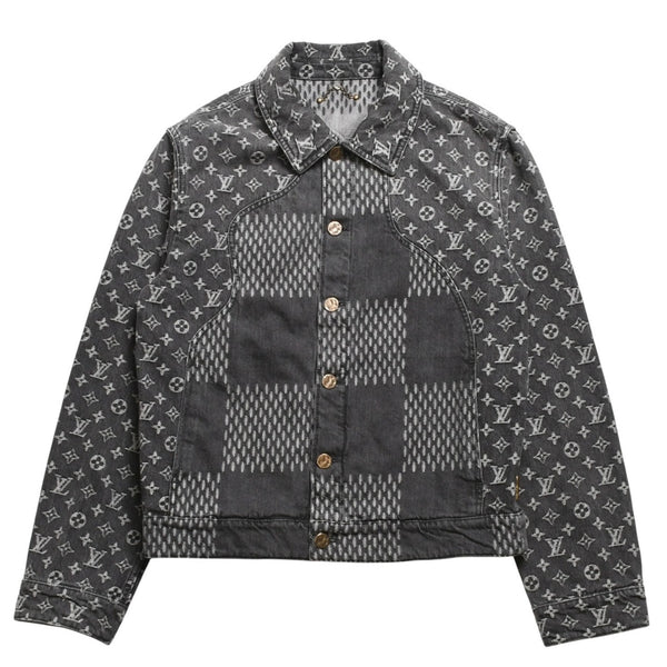 LOUIS VUITTON ルイヴィトン × NIGO ジャイアントダミエウェーブス デニムジャケット ニゴー モノグラム ダミエ アウター ブラック グレー 44サイズ美品 中古 4a004413