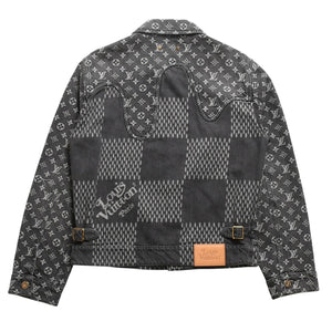LOUIS VUITTON ルイヴィトン × NIGO ジャイアントダミエウェーブス デニムジャケット ニゴー モノグラム ダミエ アウター ブラック グレー 44サイズ美品 中古 4a004413