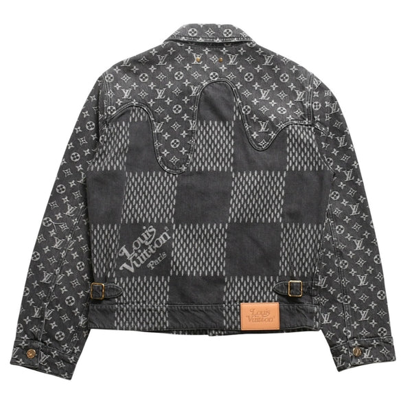 LOUIS VUITTON ルイヴィトン × NIGO ジャイアントダミエウェーブス デニムジャケット ニゴー モノグラム ダミエ アウター ブラック グレー 44サイズ美品 中古 4a004413
