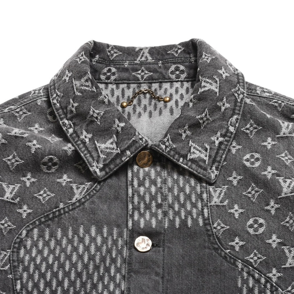 LOUIS VUITTON ルイヴィトン × NIGO ジャイアントダミエウェーブス デニムジャケット ニゴー モノグラム ダミエ アウター ブラック グレー 44サイズ美品 中古 4a004413