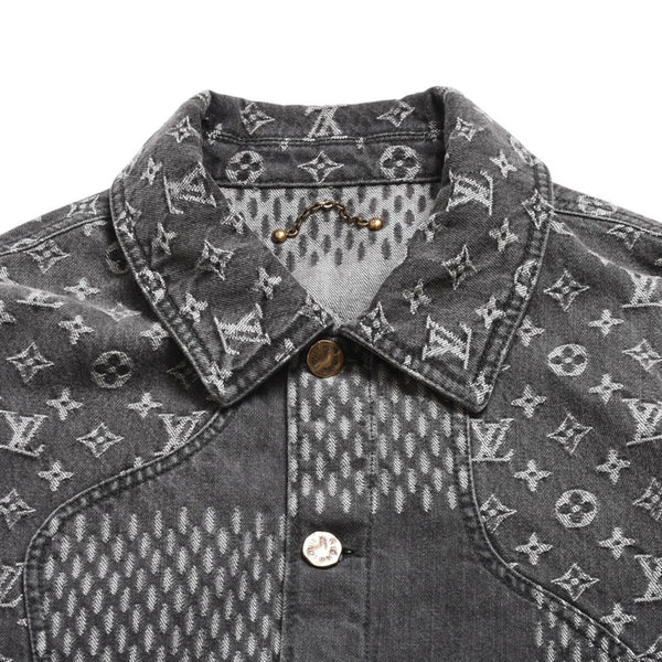 LOUIS VUITTON ルイヴィトン × NIGO ジャイアントダミエウェーブス デニムジャケット ニゴー モノグラム ダミエ アウター ブラック グレー 44サイズ美品 中古 4a004413