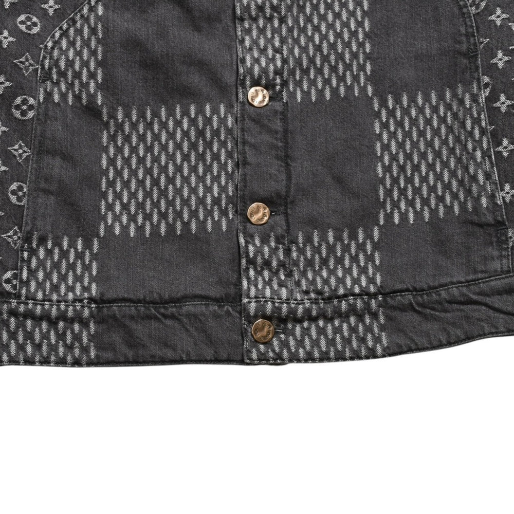 LOUIS VUITTON ルイヴィトン × NIGO ジャイアントダミエウェーブス デニムジャケット ニゴー モノグラム ダミエ アウター ブラック グレー 44サイズ美品 中古 4a004413