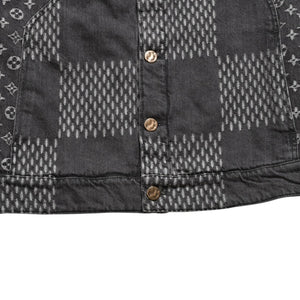 LOUIS VUITTON ルイヴィトン × NIGO ジャイアントダミエウェーブス デニムジャケット ニゴー モノグラム ダミエ アウター ブラック グレー 44サイズ美品 中古 4a004413