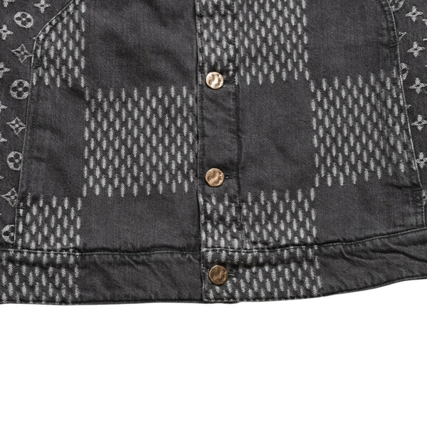 LOUIS VUITTON ルイヴィトン × NIGO ジャイアントダミエウェーブス デニムジャケット ニゴー モノグラム ダミエ アウター ブラック グレー 44サイズ美品 中古 4a004413