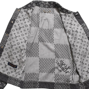 LOUIS VUITTON ルイヴィトン × NIGO ジャイアントダミエウェーブス デニムジャケット ニゴー モノグラム ダミエ アウター ブラック グレー 44サイズ美品 中古 4a004413